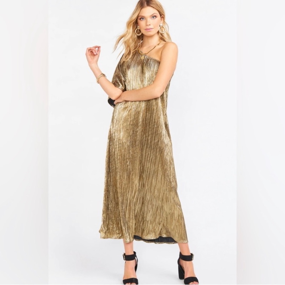 Show Me Your MuMu Gold One Shoulder Dress